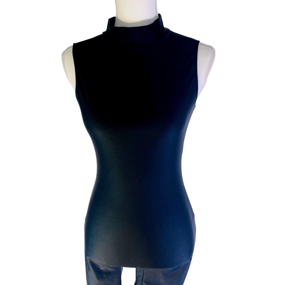 Speerise Sleeveless Full Length Unitard‎ Catsuit Womens M Black Zipper Mock Neck